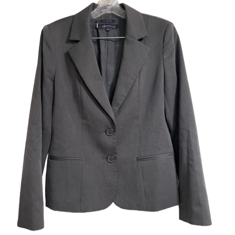 AK Anne Klein Stretch Two Button Blazer Charcoal Grey Size 10